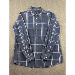 Eddie Bauer Classic Fit Mens L Long Sleeve Button Down Flannel Shirt‎ Blue Plaid